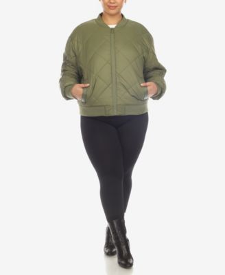 Plus Size Diamond Quilted Puffer Bomber Jacket