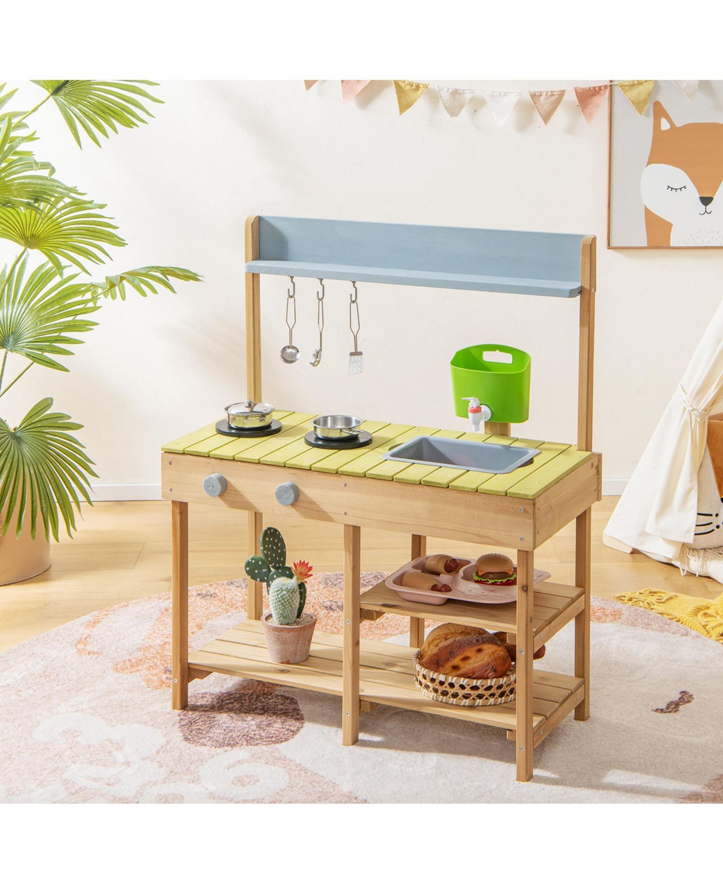 Детская игрушка Costway Removable Water Box Wooden Outdoor Mud Kitchen, 1-Piece, от 3 лет, цвет: Натуральный — фото 2