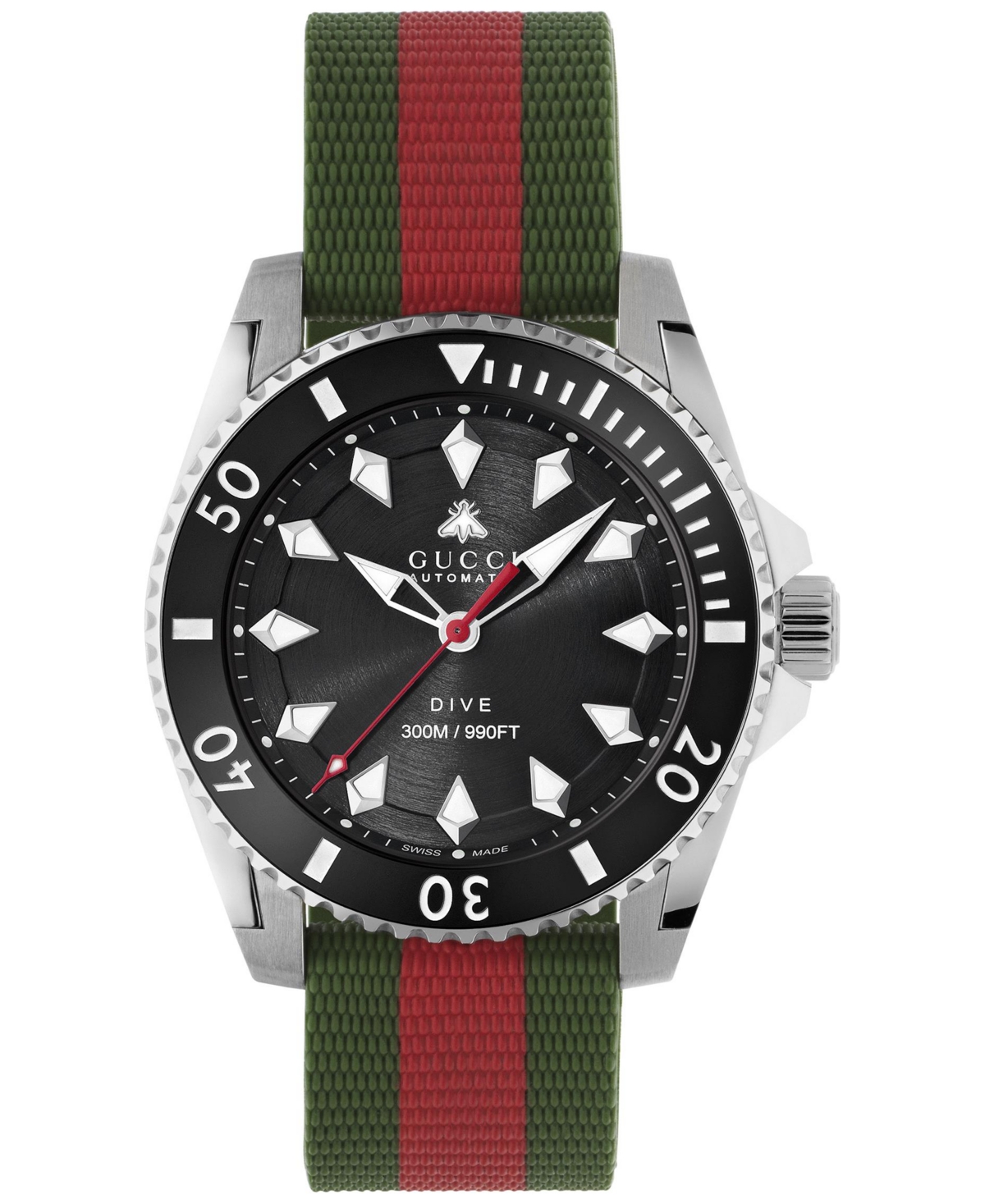 Shop Gucci Men's Swiss Automatic Dive Red & Green Rubber Strap Watch 40mm In Stainless Steel,green Red Green Strap