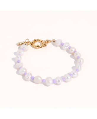 Freshwater Pearls with Purple Glass Beads - Taro Bracelet 8" For Women