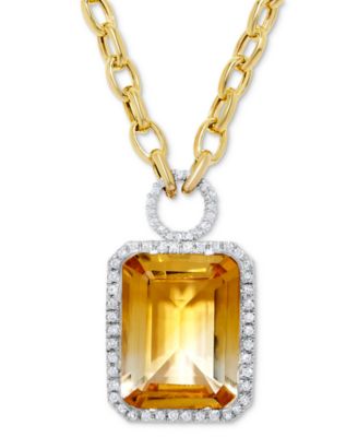Macy's - 14k Gold Necklace, Citrine (22 ct. t.w.) and Diamond (5/8 ct. t.w.) Rectangle Pendant