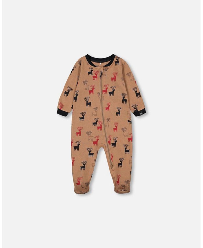 Deux par Deux Baby Boy Organic Cotton One Piece Pajama Nutmeg Reindeers