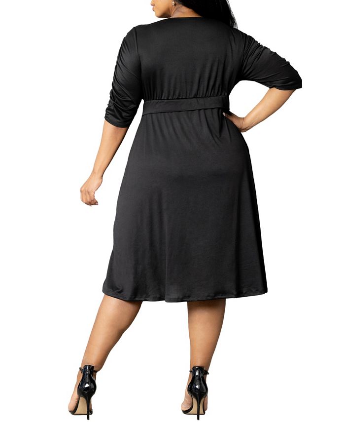 Kiyonna Women's Plus Size Gabriella Ruched Sleeve Midi Dress with ...