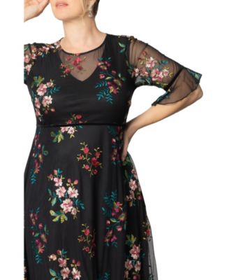 Plus Size Wildflower Embroidered Floral Mesh Dress