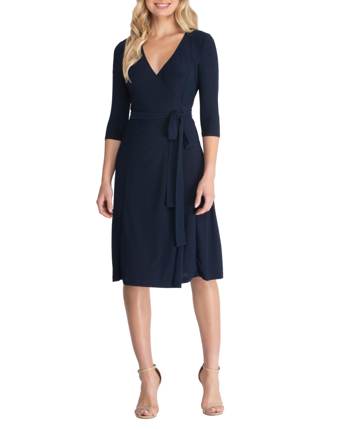 Women's Essential Wrap Dress with 3/4 Sleeves - Nouveau navy