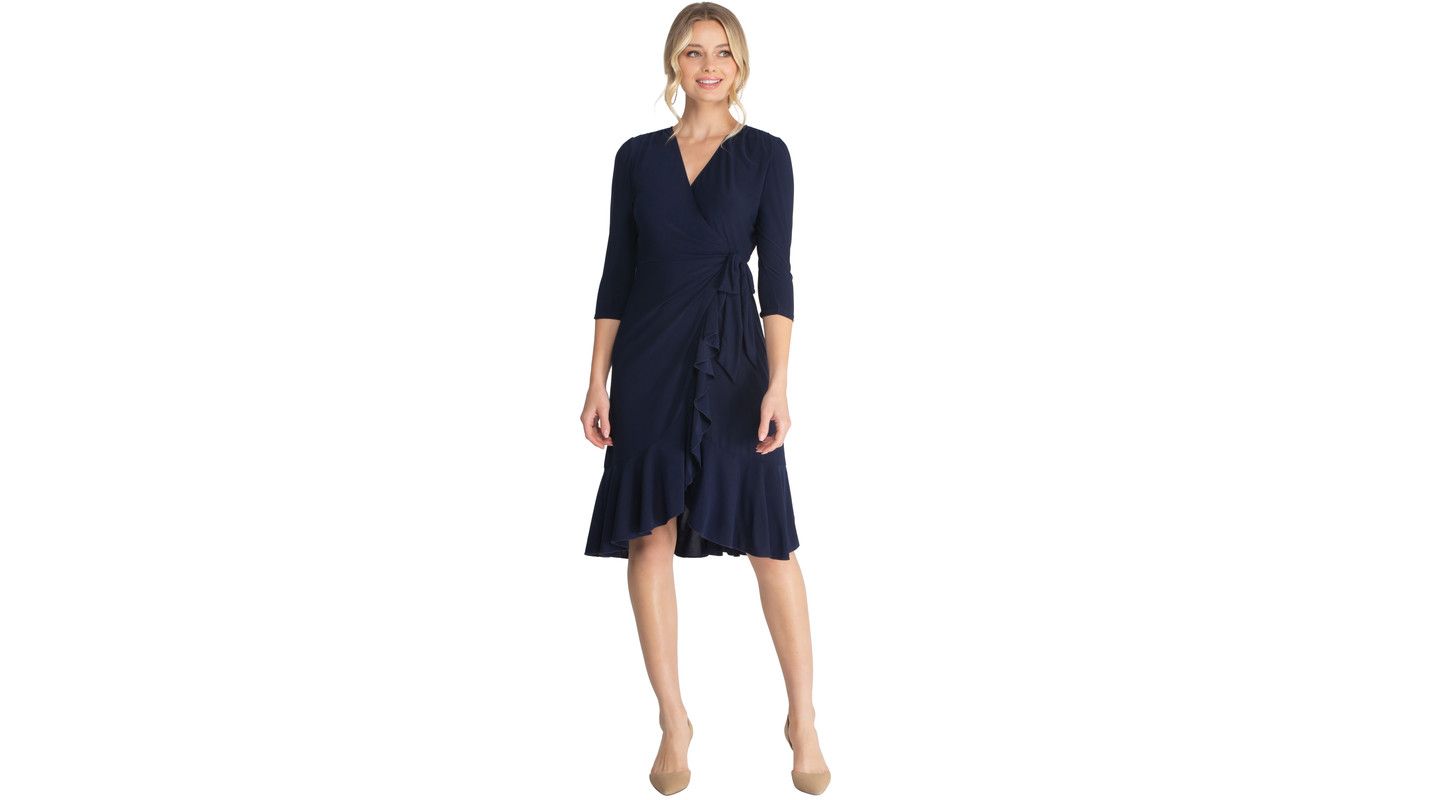 Женское платье Kiyonna Whimsy Ruffled Knee Length Wrap, цвет: Тёмно-синий — фото 1