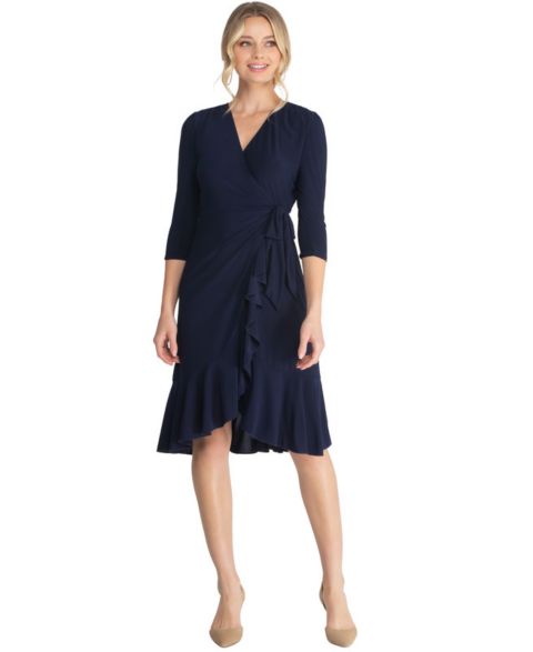 Женское платье Kiyonna Whimsy Ruffled Knee Length Wrap, цвет: Тёмно-синий