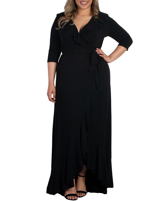 Kiyonna Women's Plus Size Maritime Ruffle Maxi Dress with Sleeves - Macy's
