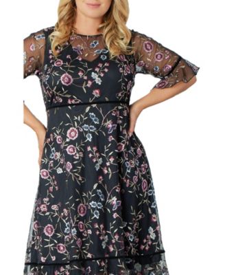 Plus Size Wildflower Embroidered Floral Mesh Cocktail Dress