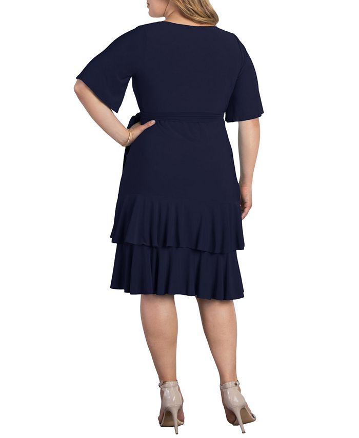 Kiyonna Plus Size Whimsy Ruffled Midi Wrap Dress - Sleeves, Cocktail, Wedding Guest, Work Dress