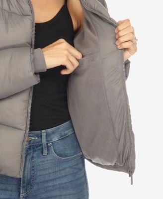 Women's Full Front Zip Hooded Bomber Puffer Jacket