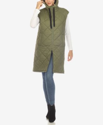 Women's Diamond Quilted Hooded Long Puffer Vest Jacket