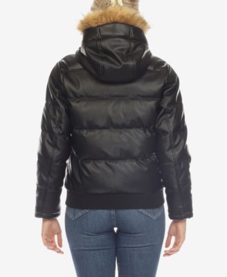 Women's Removable Furry Hoodie Bomber Leather Jacket