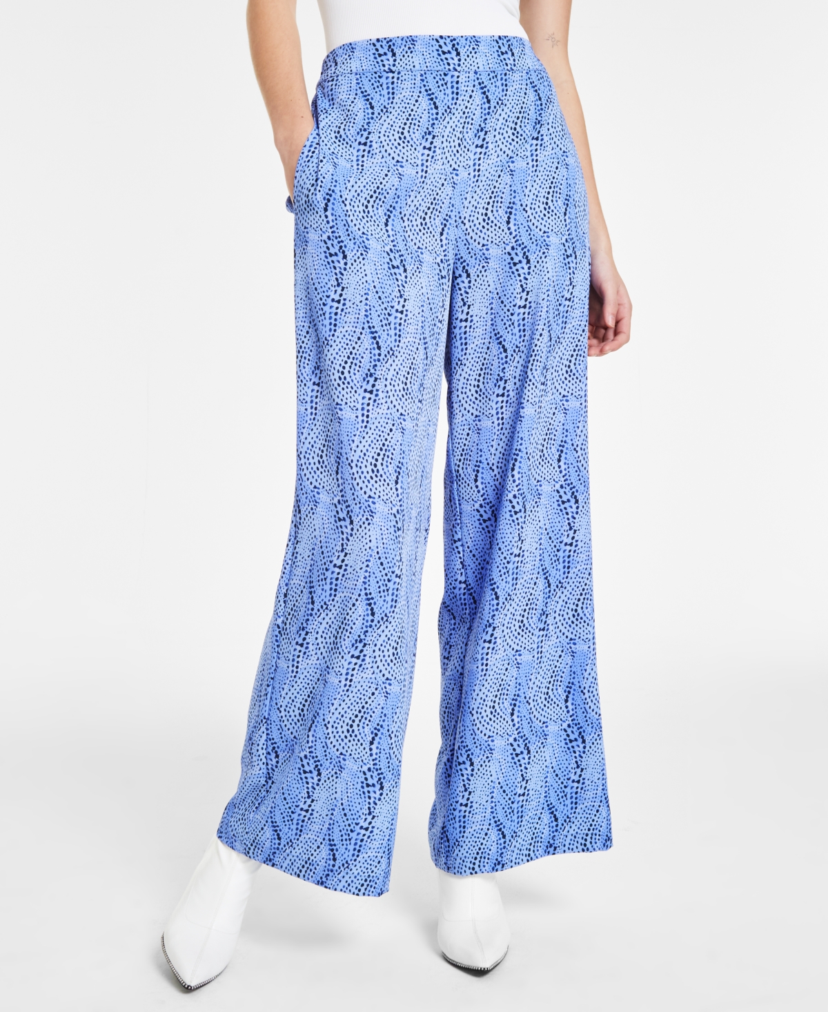Bar Iii Women's Printed Pull-on Wide-leg Pants, Created For Macy's In Wavy Dots