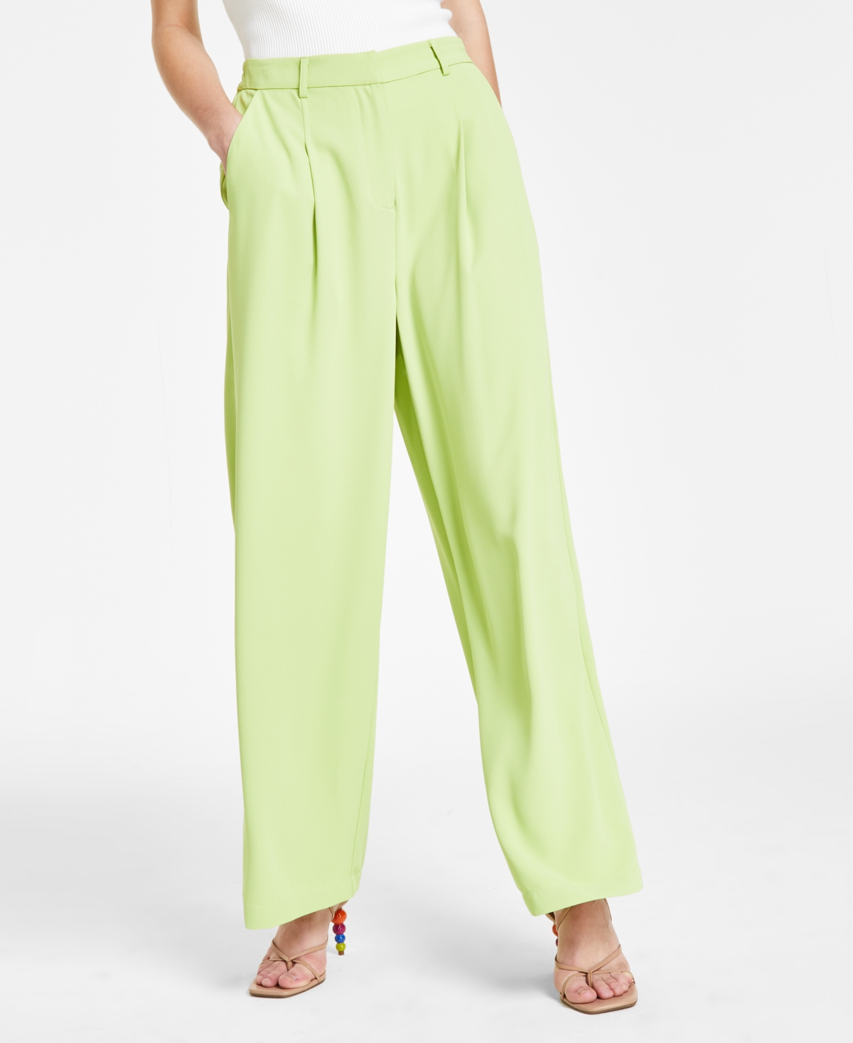 Bar Iii Women's Twill Wide-leg Trousers, Created For Macy's In Spring Lime