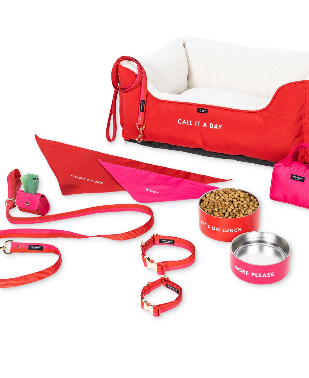 Kate Spade New York& Pink Stainless Steel Dog Bowl - Red