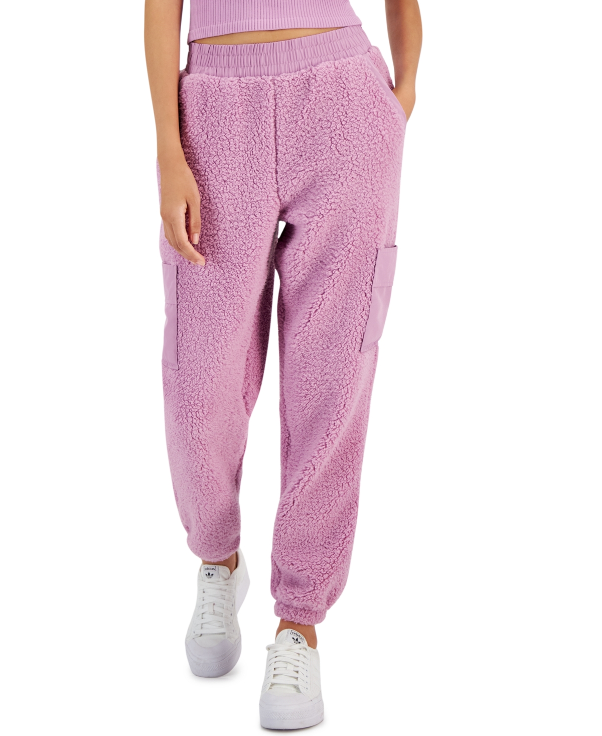 Hippie Rose Juniors' Sherpa Cargo Jogger Pants In Arctic Orchid