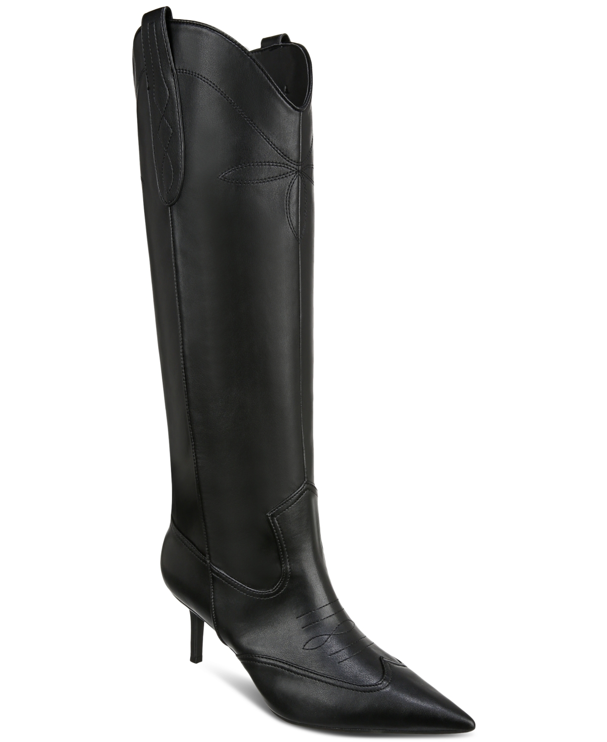 I.n.c. International Concepts Women's Hayleigh Mid-heel Cowboy Boots, Created For Macys In Black Smooth