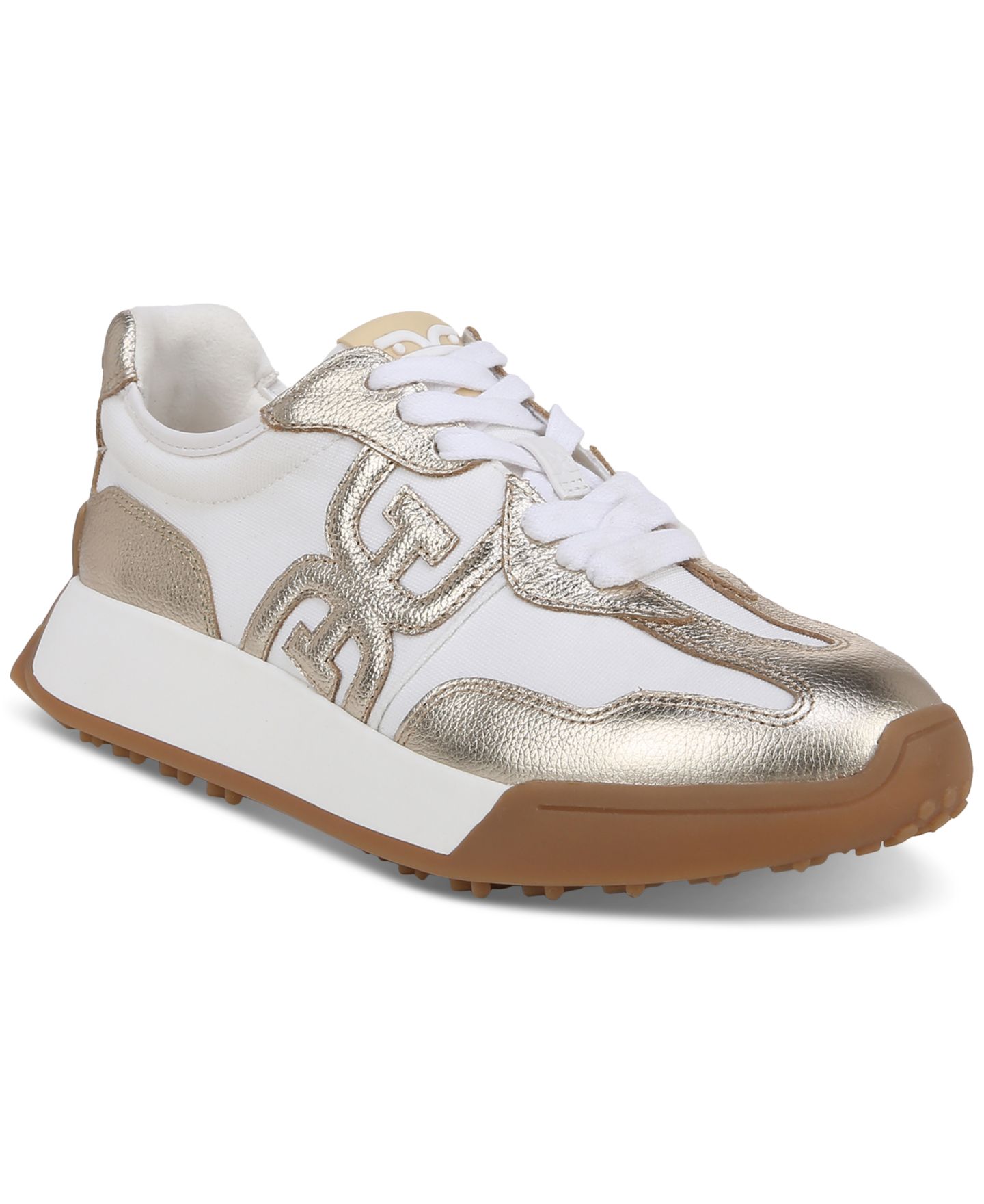 Женские кроссовки Sam Edelman Langley Emblem Lace-Up Trainer, цвет: Белый / Золотой — фото 1