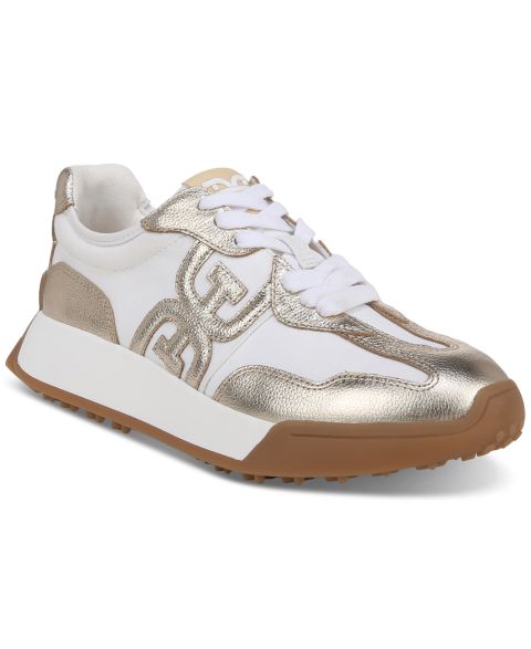 Женские кроссовки Sam Edelman Langley Emblem Lace-Up Trainer, цвет: Белый / Золотой