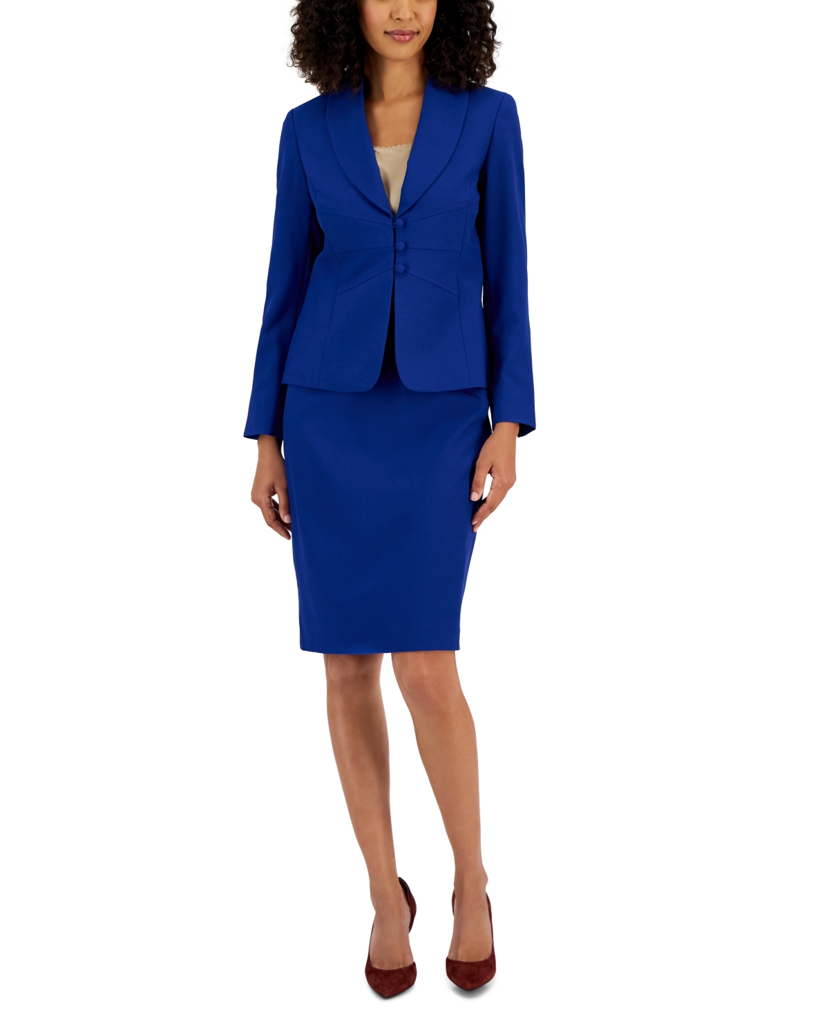 Le Suit Shawl-collar Slim Skirt Suit, Regular And Petite Sizes In Twilight Blue