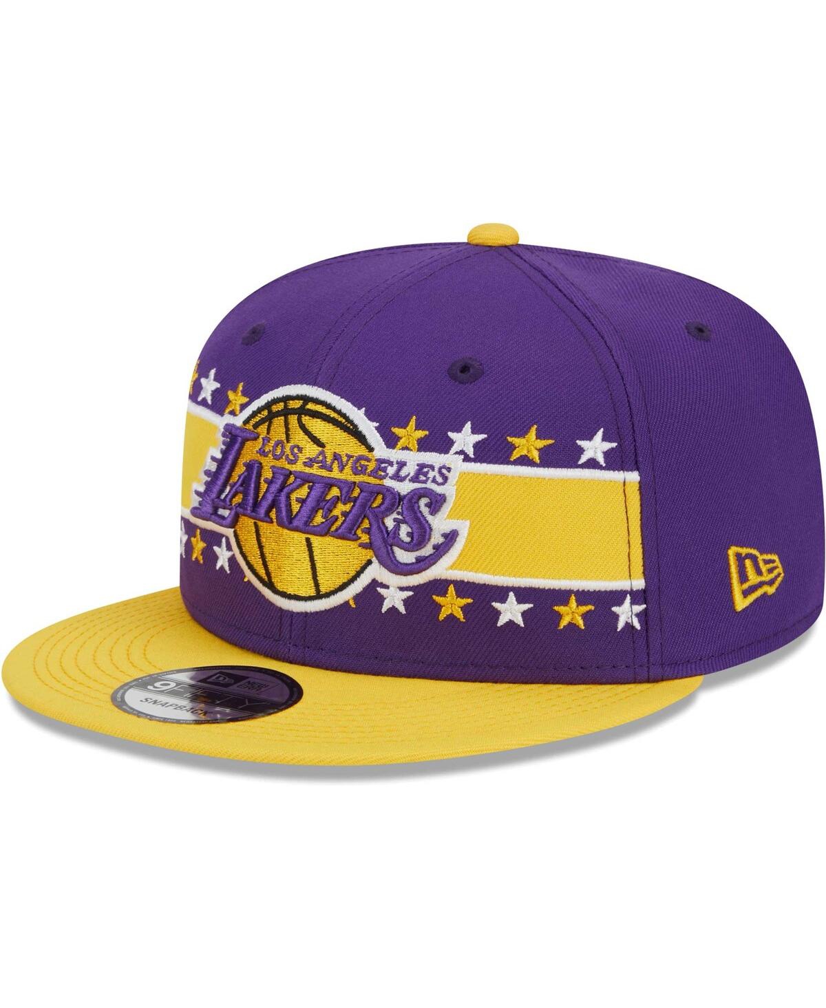 Shop New Era Men's  Purple Los Angeles Lakers Banded Stars 9fifty Snapback Hat