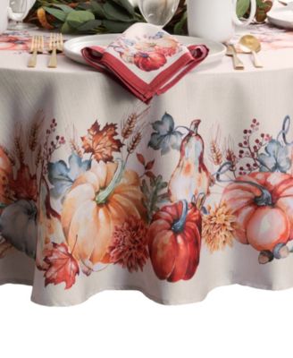 Botanical Harvest Pumpkin Engineered Tablecloth, 70" Round
