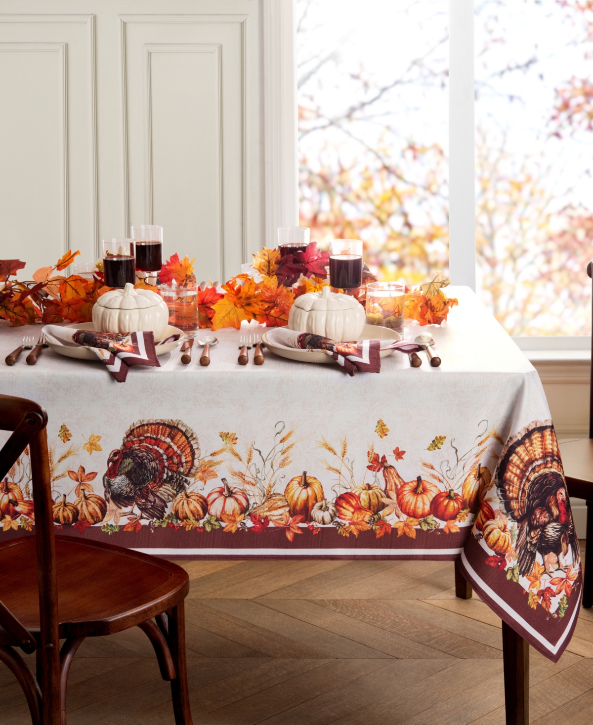Elrene Autumn Heritage Turkey Engineered Tablecloth, 60" X 144" In Multi