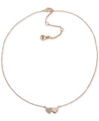 DKNY - Gold-Tone Pav&eacute; Crystal Double Heart Pendant Necklace, 16" + 3" extender