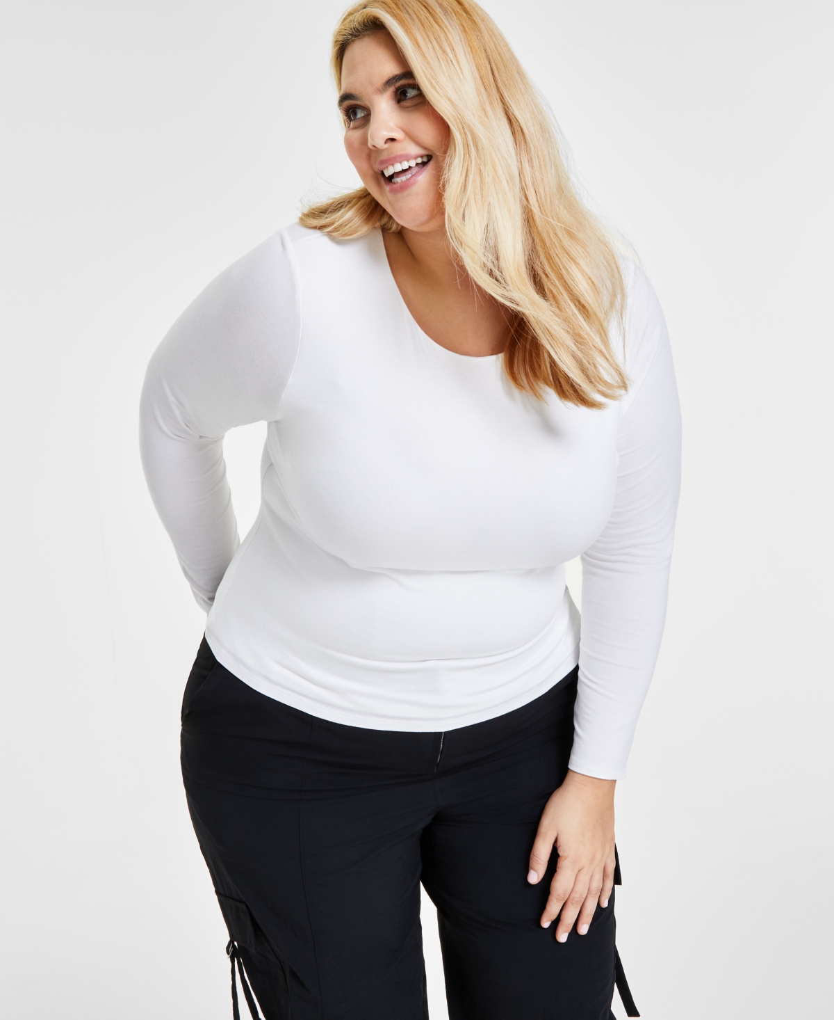 Plus Size Long-Sleeve Jersey Knit Top, Created for Macy's - Spring Lime