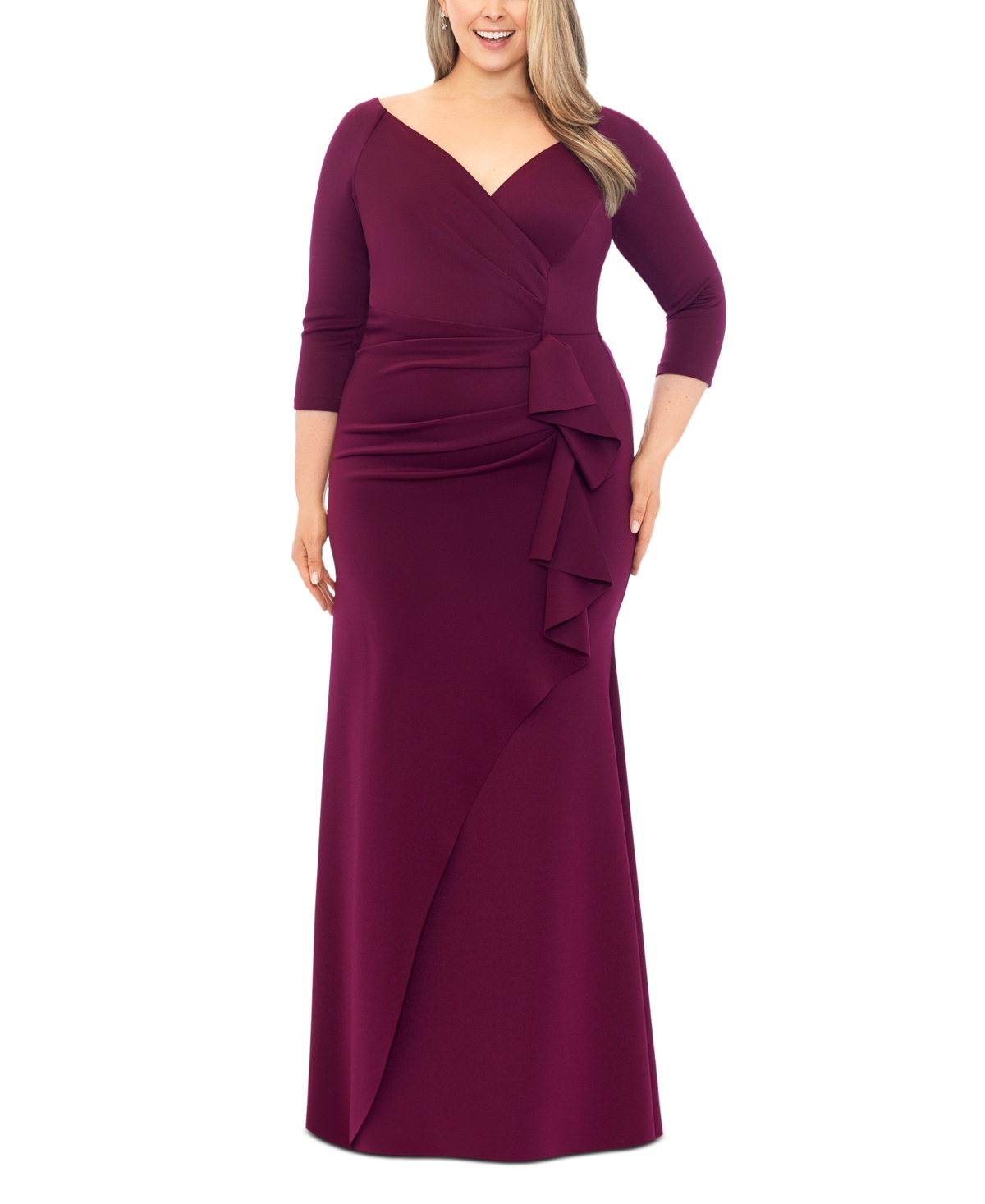 Xscape Plus Size Side-Ruffle Ruched Gown