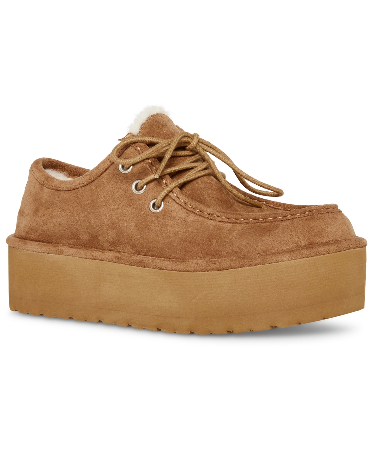 Eager Cozy Lace-Up Platform Moccasin Loafers - Tan