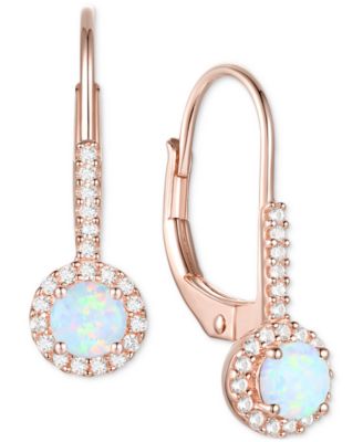 Macy's - Lab-Grown Opal (1/5 ct. t.w.) & Lab-Grown White Sapphire (1/6 ct. t.w.) Halo Drop Earrings in 14k Rose Gold-Plated Sterling Silver (Also in Lab-Grown Ruby & Lab-Grown Blue Sapphire)