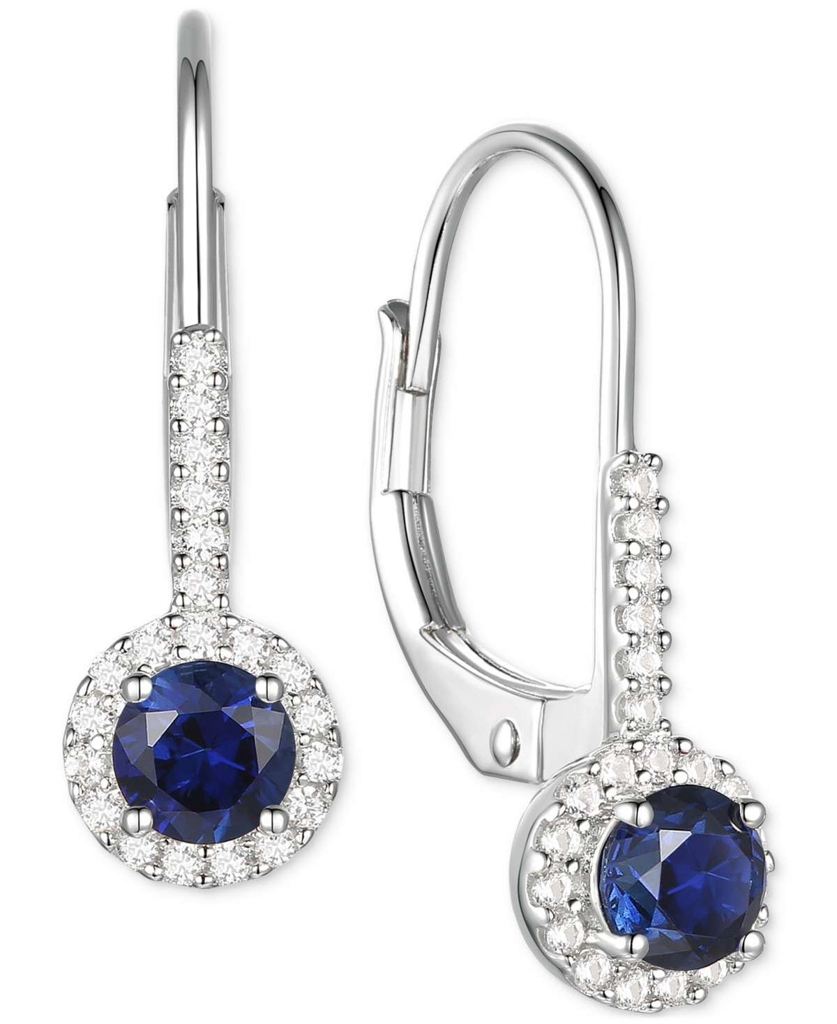 Macy's Lab-grown Sapphire (1/2 Ct. T.w.) & Lab-grown White Sapphire (1/6 Ct. T.w.) Halo Drop Earrings In 14