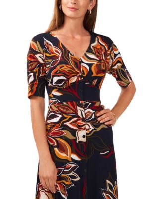 Women's Printed Button-Front Midi Dress