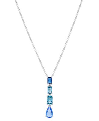 Silver-Tone Mixed Stone Lariat Necklace, 16" + 2" extender, Created for Macy's