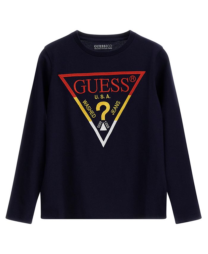 GUESS Big Boys Cotton Embroidered Triangle Logo Long Sleeve T-shirt ...