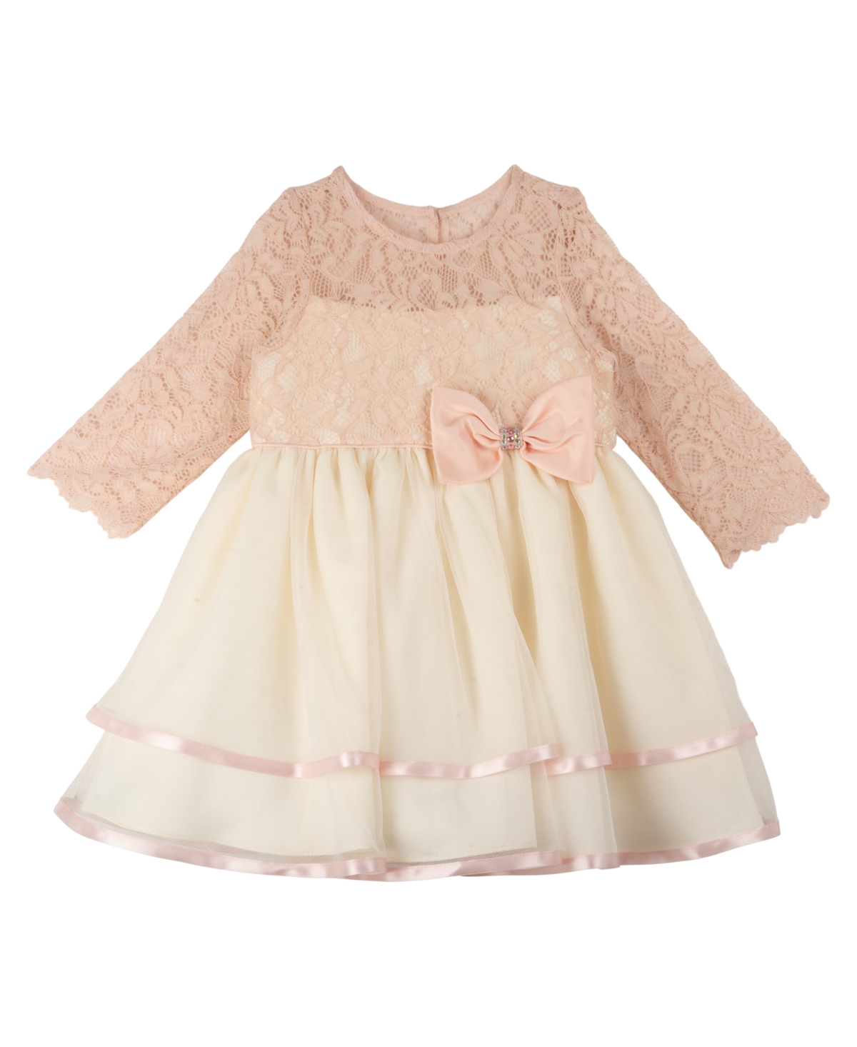 Rare Editions Baby Girls Lace Long Sleeved Dress With Tiered Skirt In Blush