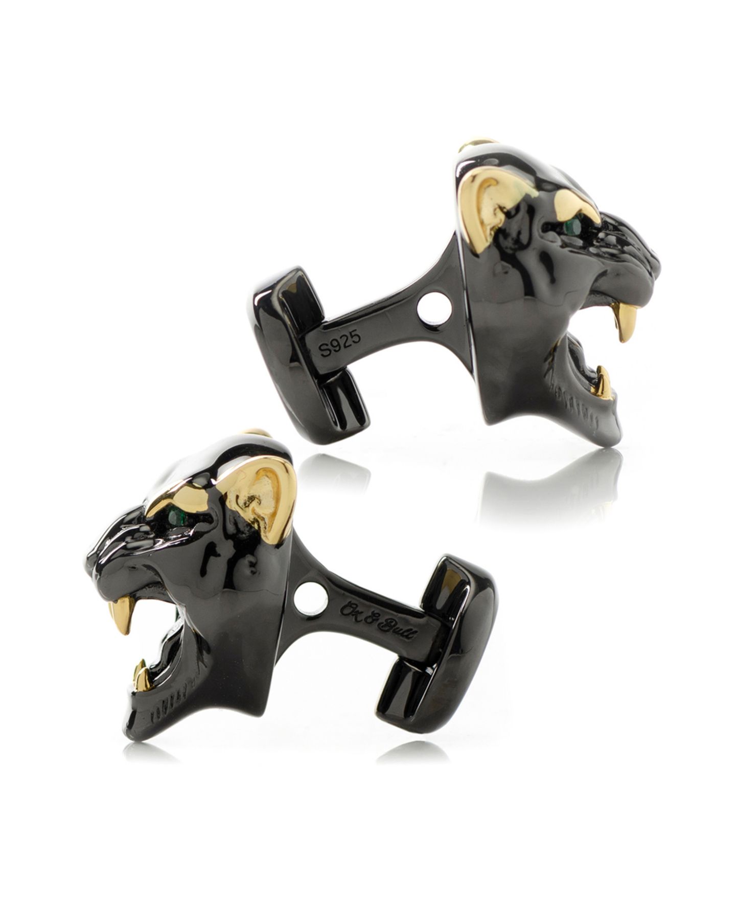 Мужские запонки Ox & Bull Trading Co. Sterling Silver Black and Gold-tone Panther Cufflinks — фото 2