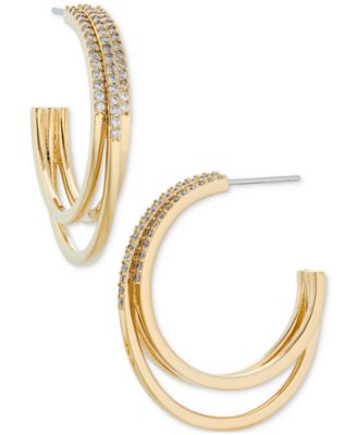 Eliot Danori - 18k Gold-Plated Medium Pav&eacute; Triple-Row C-Hoop Earrings, 1.12"