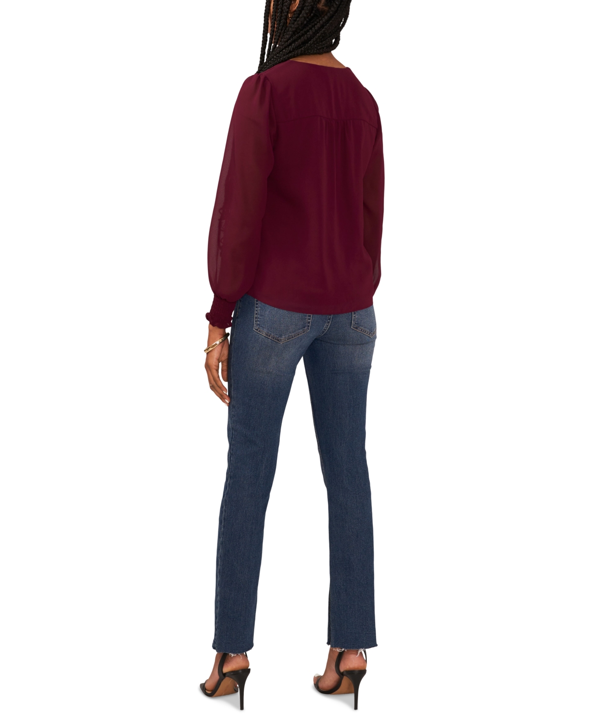 Sam & Jess Petite V-Neck Smocked-Shoulder Blouse