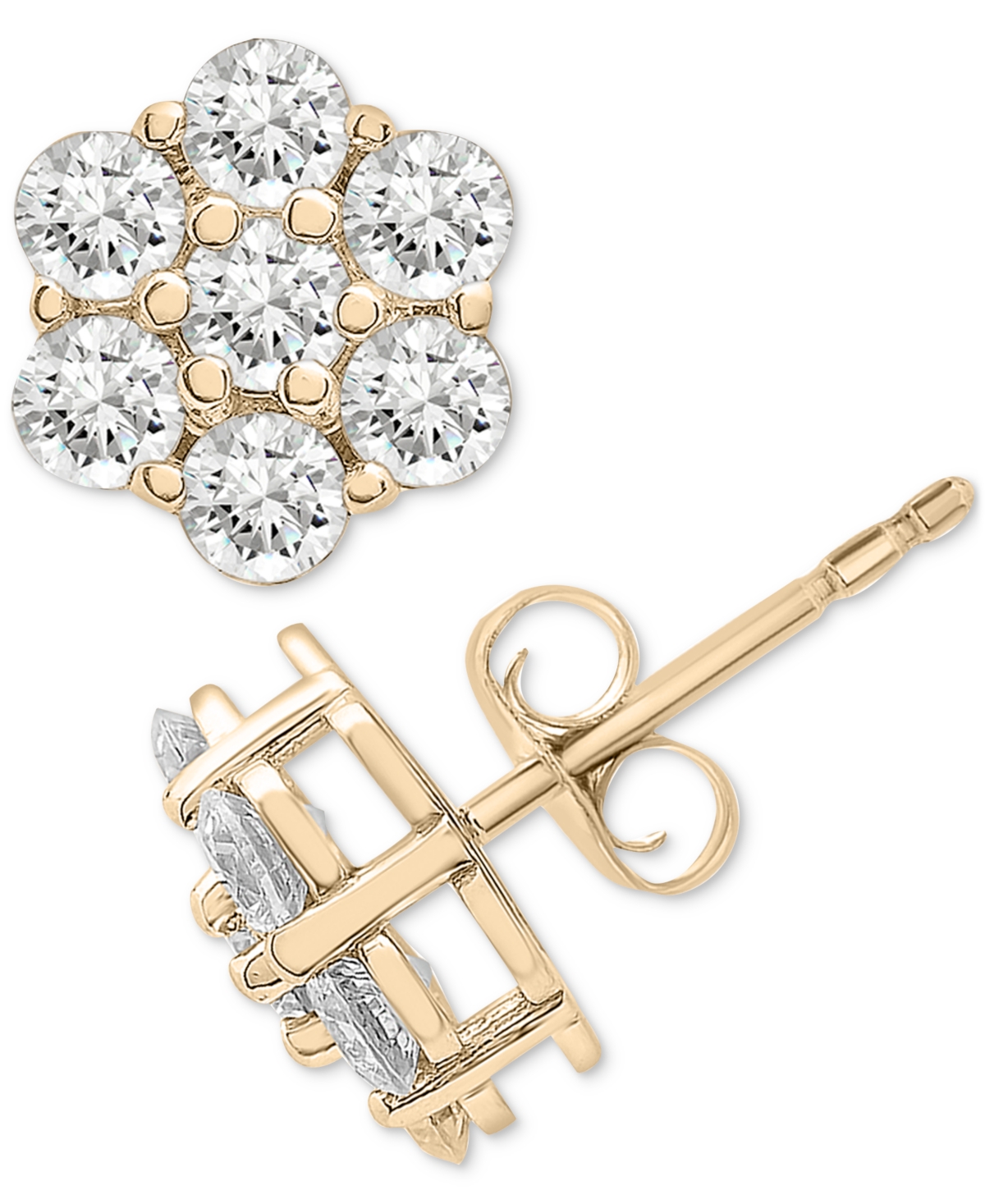Diamond Cluster Stud Earrings (1-1/2 ct. tw) in 14k Gold, Created for Macy's - Yellow Gold