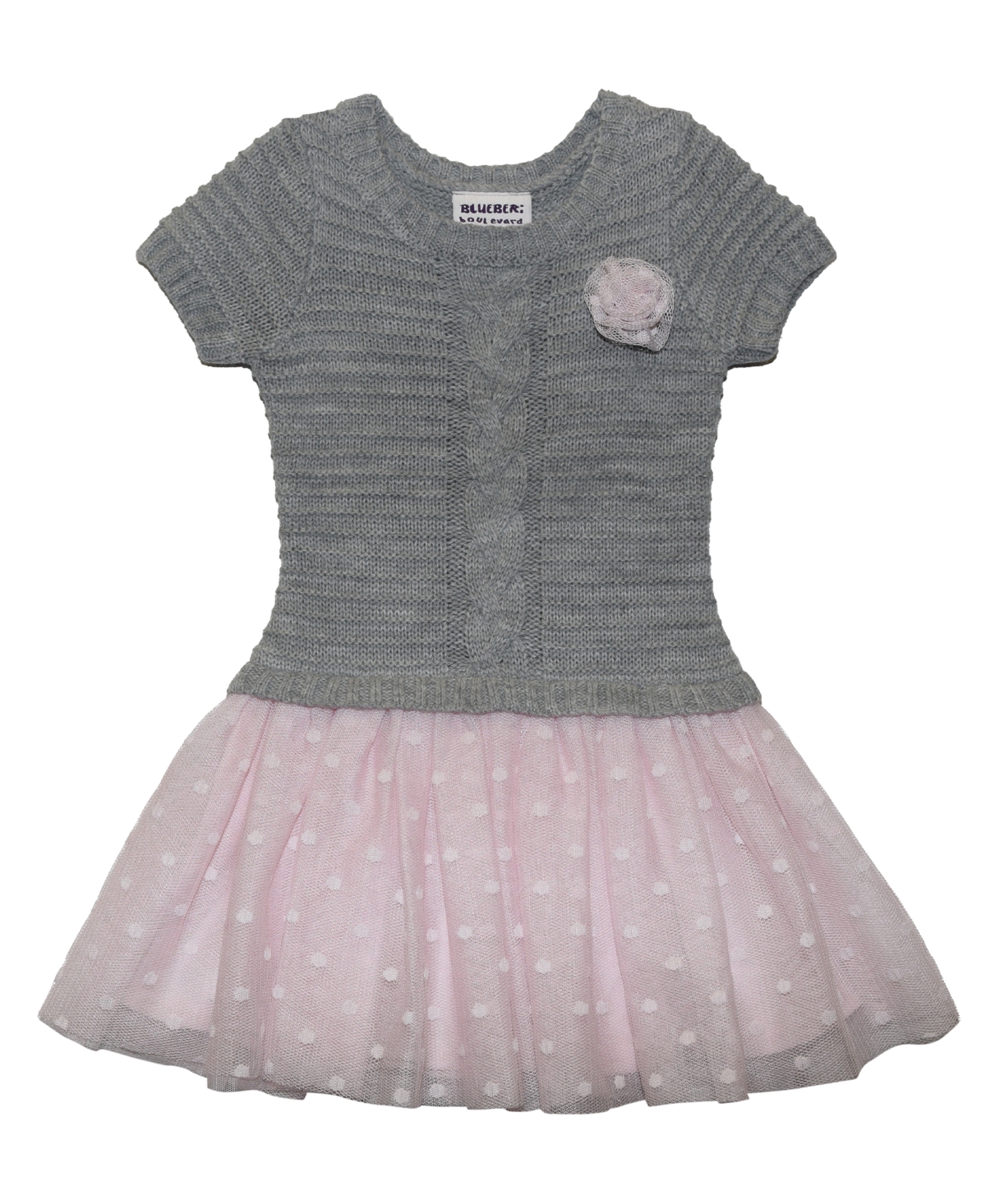 Blueberi Boulevard Baby Girls Cable Detailed Sweater And Polka-dot Tulle Skirt Dress In Gray