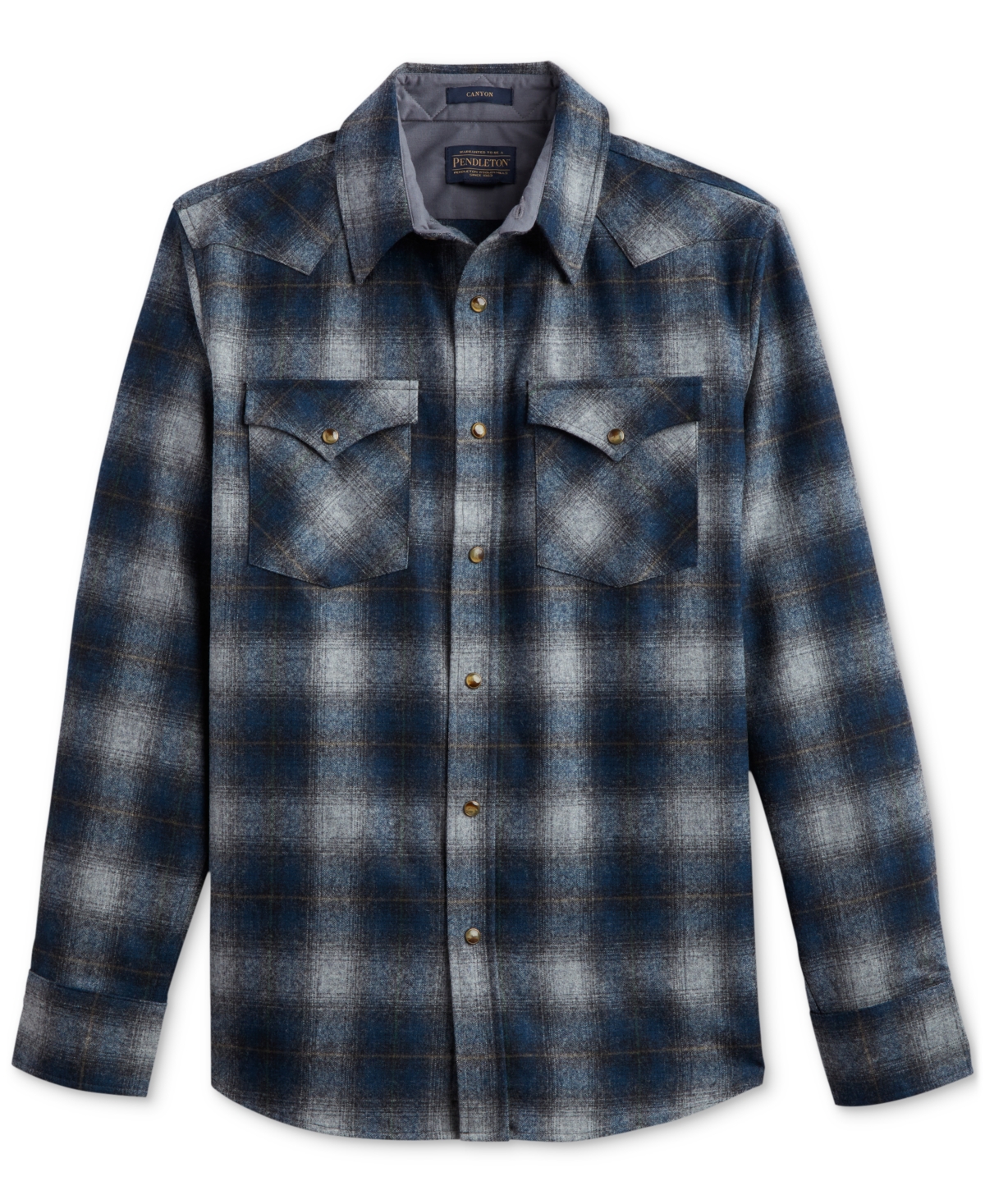 Pendleton Men's Canyon Plaid Button-down Wool Western Shirt In Blue,grey Mix Ombre