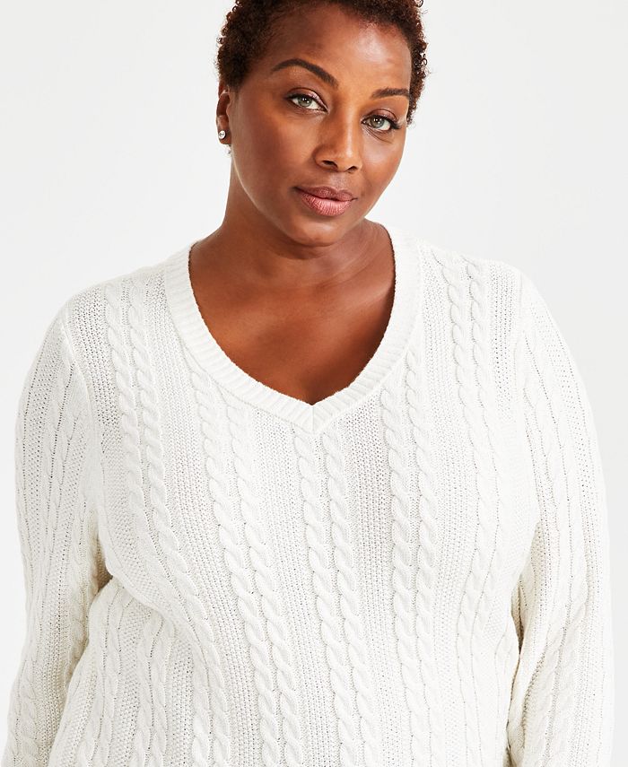 Style & Co Plus Size Metallic Cable Knit Sweater, Created for Macy's ...