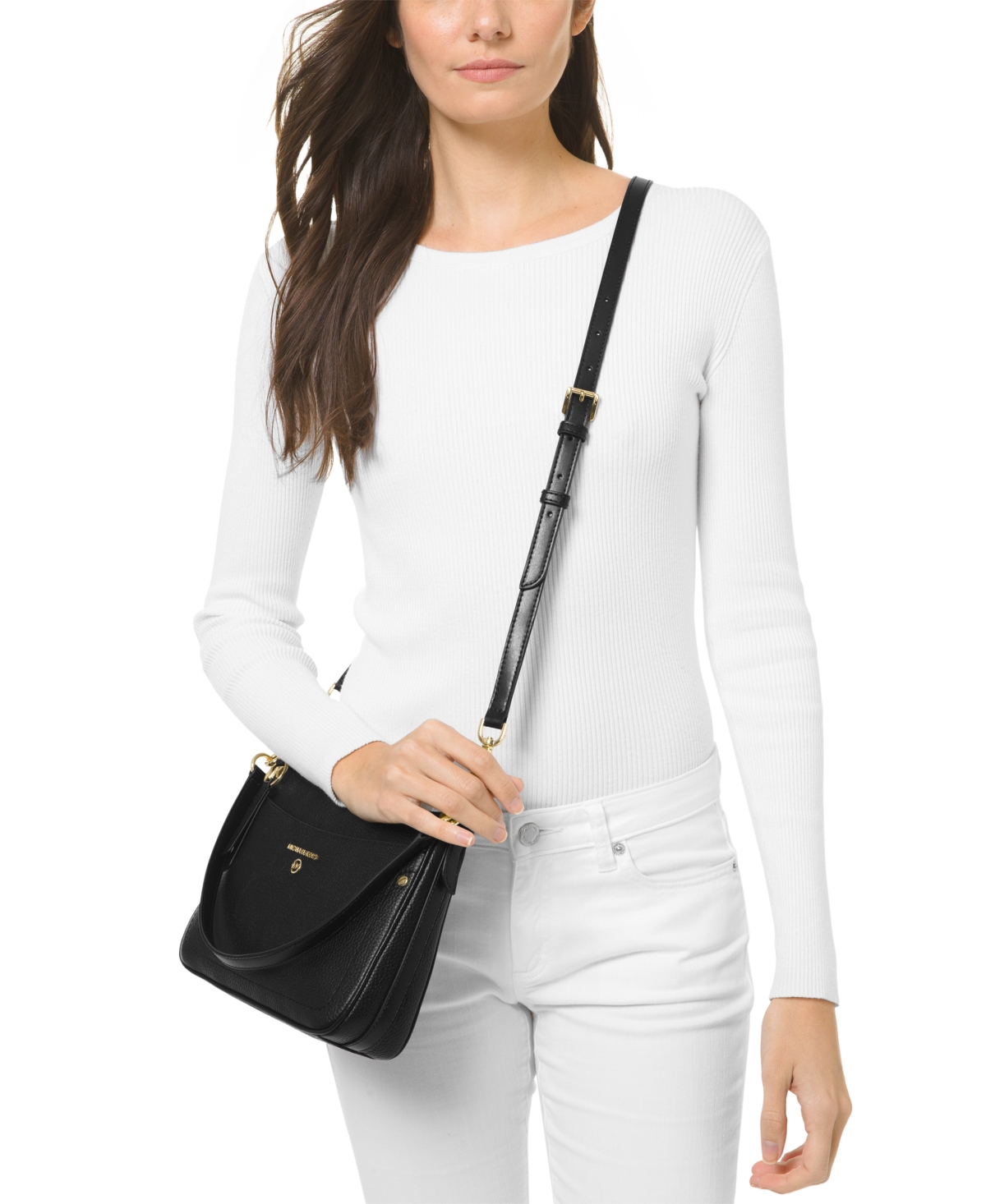 Shop Michael Kors Michael  Women's Jet Set Charm Top Zip Pochette Leather Shoulder Bag In Black