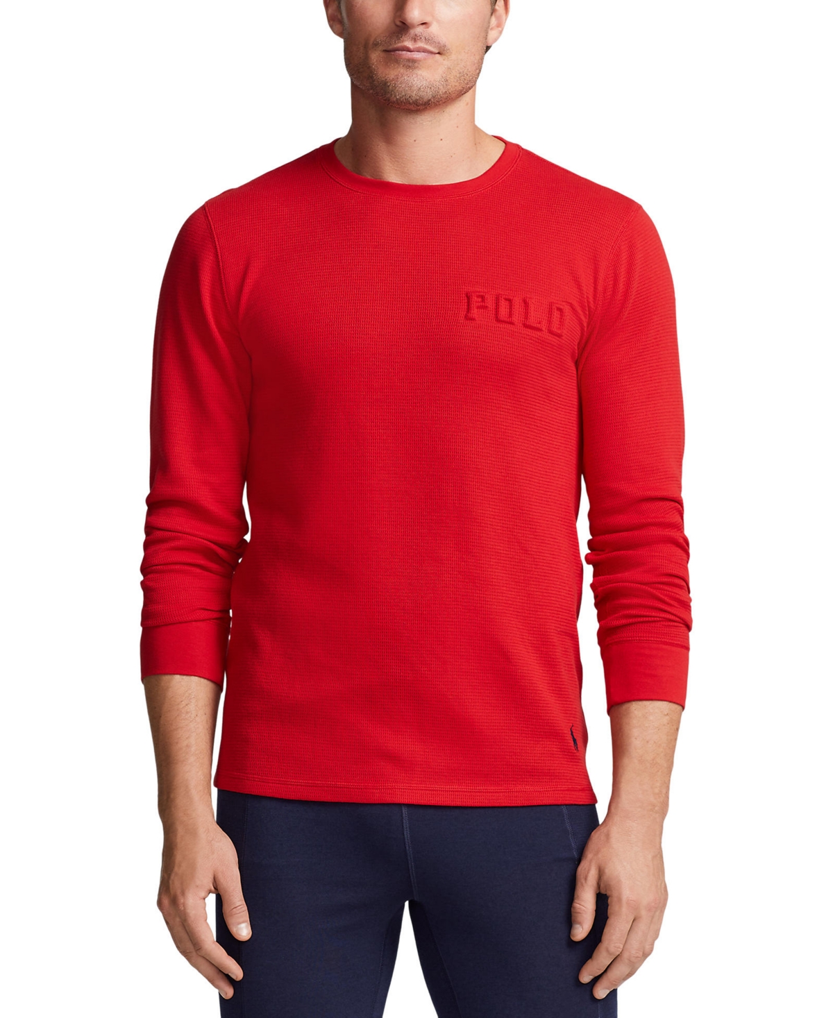 Polo Ralph Lauren Men's Waffle-knit Thermal Sleep Shirt In Rl Red  Cruise Navy