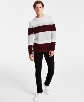 Now This Mens Regular Fit Colorblocked Stripe Sweater Skinny Fit Stretch Jeans Created For Macys