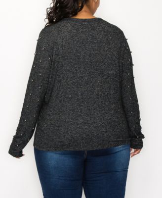Plus Size Long Sleeve Pullover Top with Gunmetal Studs