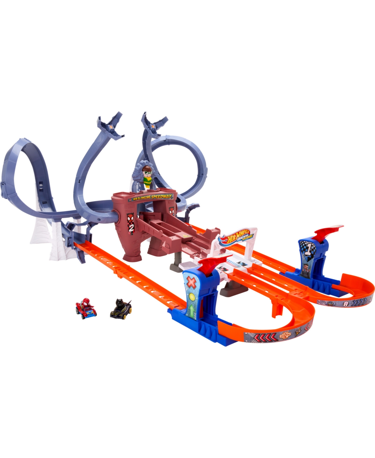 Hot Wheels Kids' Racerverse Spider-man's Web-slinging Speedway Track Set With 2  Racers In Multi-color